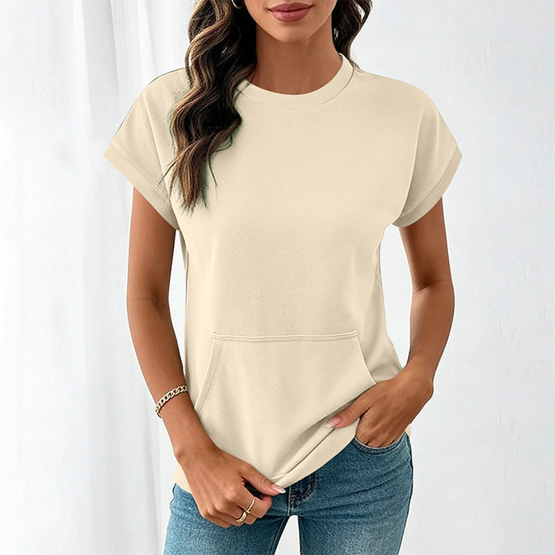 👕 Tricou casual femei – guler rotund, buzunar practic, material moale. Potrivit pentru zi de zi! 🌸 Plată la livrare!