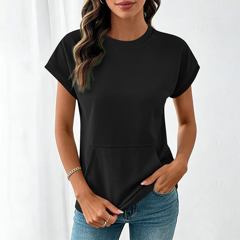👕 Tricou casual femei – guler rotund, buzunar practic, material moale. Potrivit pentru zi de zi! 🌸 Plată la livrare!
