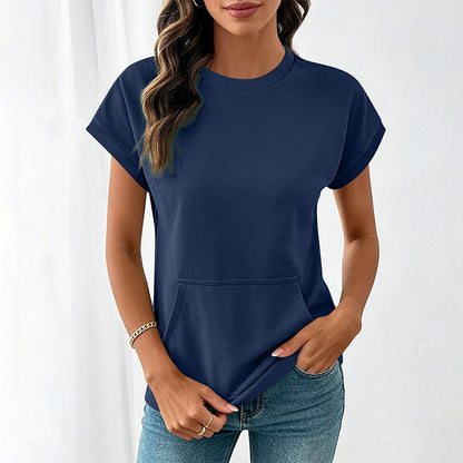 👕 Tricou casual femei – guler rotund, buzunar practic, material moale. Potrivit pentru zi de zi! 🌸 Plată la livrare!