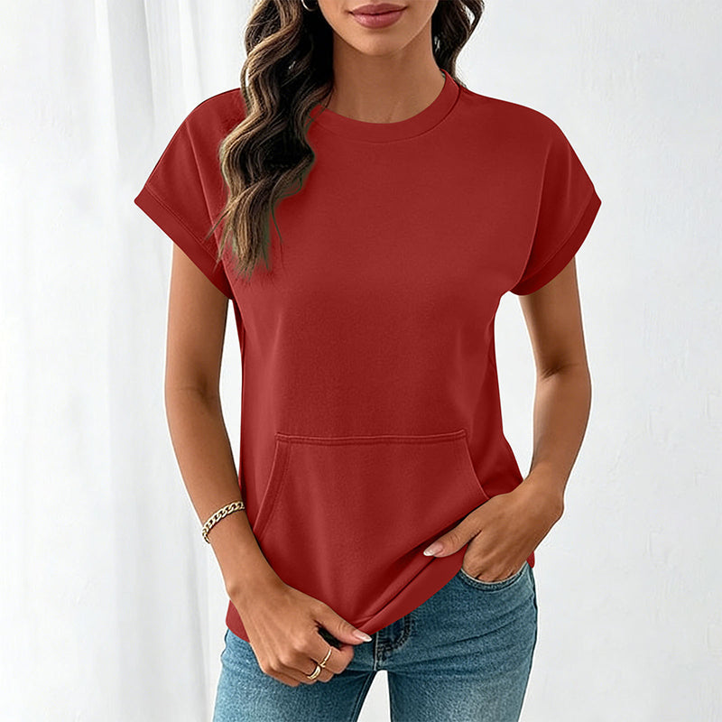 👕 Tricou casual femei – guler rotund, buzunar practic, material moale. Potrivit pentru zi de zi! 🌸 Plată la livrare!