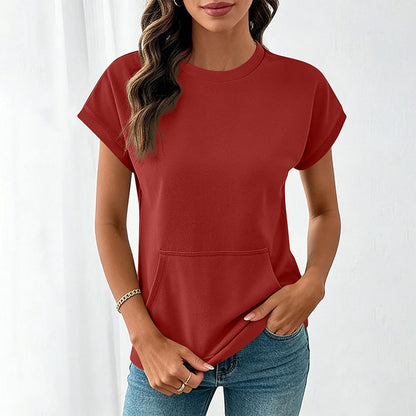 👕 Tricou casual femei – guler rotund, buzunar practic, material moale. Potrivit pentru zi de zi! 🌸 Plată la livrare!