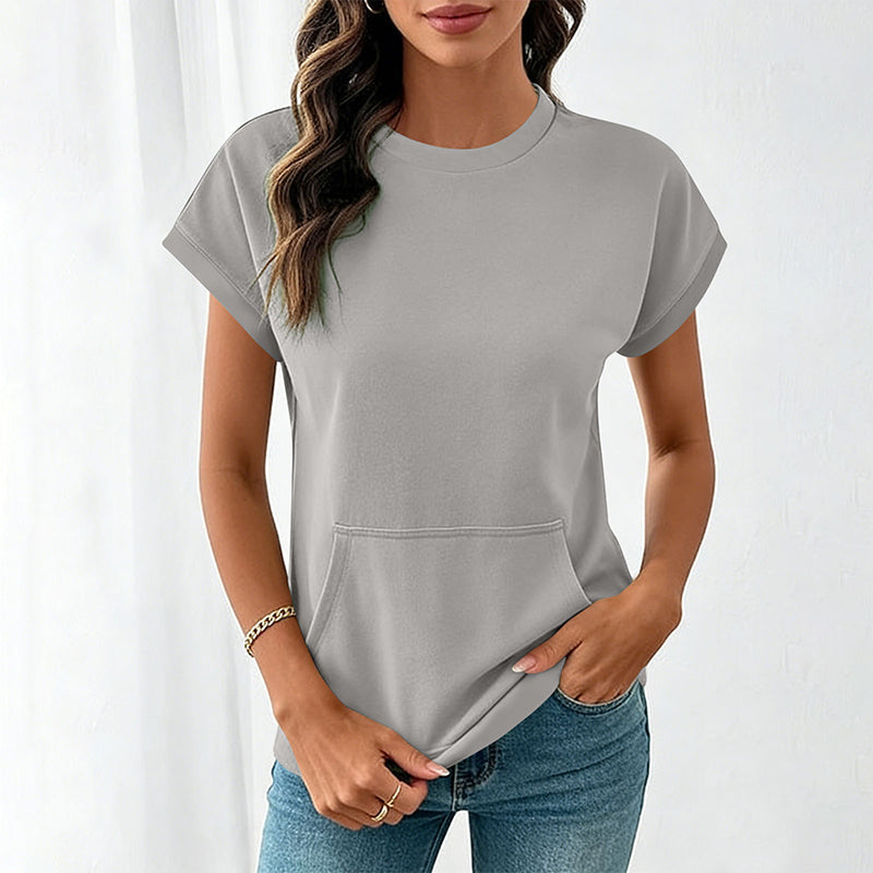 👕 Tricou casual femei – guler rotund, buzunar practic, material moale. Potrivit pentru zi de zi! 🌸 Plată la livrare!