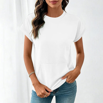 👕 Tricou casual femei – guler rotund, buzunar practic, material moale. Potrivit pentru zi de zi! 🌸 Plată la livrare!