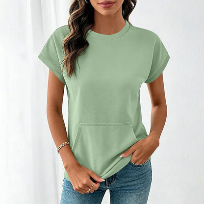 👕 Tricou casual femei – guler rotund, buzunar practic, material moale. Potrivit pentru zi de zi! 🌸 Plată la livrare!