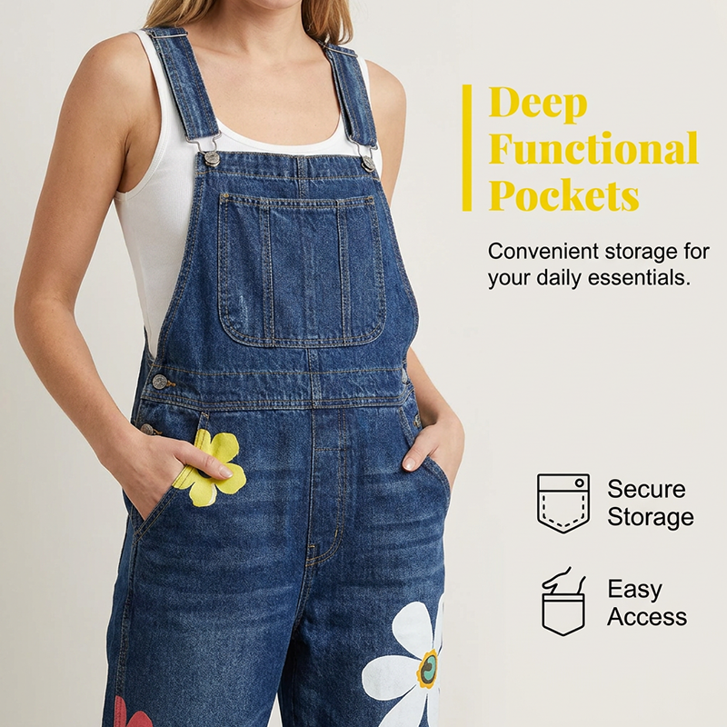 👖 Blugi tip salopetă cu imprimeu floral pentru femei – stil lejer, drăguț, perfect pentru vară! 🌸 Plată la livrare!