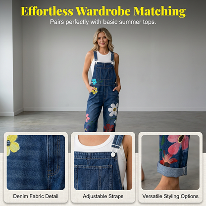 👖 Blugi tip salopetă cu imprimeu floral pentru femei – stil lejer, drăguț, perfect pentru vară! 🌸 Plată la livrare!