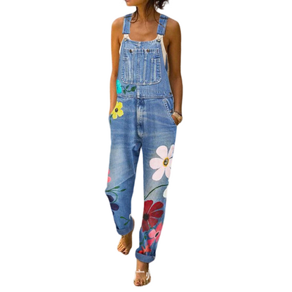 👖 Blugi tip salopetă cu imprimeu floral pentru femei – stil lejer, drăguț, perfect pentru vară! 🌸 Plată la livrare!