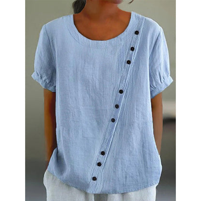 👚 Cămașă pentru femei din bumbac și in – retro, mânecă scurtă, lejeră și respirabilă. 🌿 Plată la livrare!