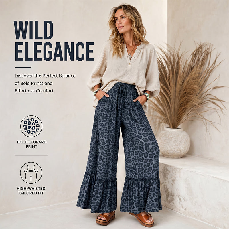 ✨ Imprimeu leopard e mereu la modă – Pantaloni largi cu volan. Stoc limitat!