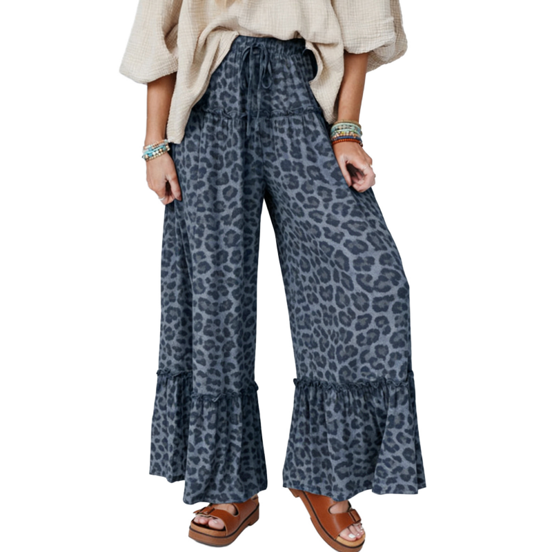 ✨ Imprimeu leopard e mereu la modă – Pantaloni largi cu volan. Stoc limitat!