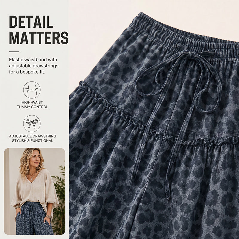 ✨ Imprimeu leopard e mereu la modă – Pantaloni largi cu volan. Stoc limitat!
