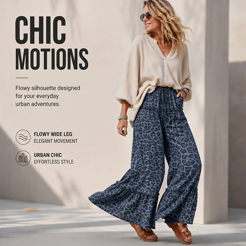 ✨ Imprimeu leopard e mereu la modă – Pantaloni largi cu volan. Stoc limitat!