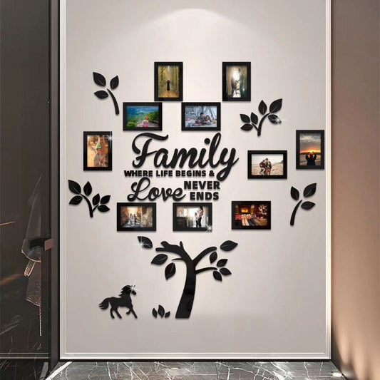 ✨ARBORE GENEALOGIC 3D: Autocolant cu ramă foto, lucios și modern. Lipire instant – transformă orice perete în 5 minute!
