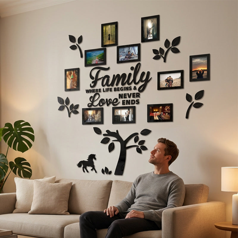 ✨ARBORE GENEALOGIC 3D: Autocolant cu ramă foto, lucios și modern. Lipire instant – transformă orice perete în 5 minute!
