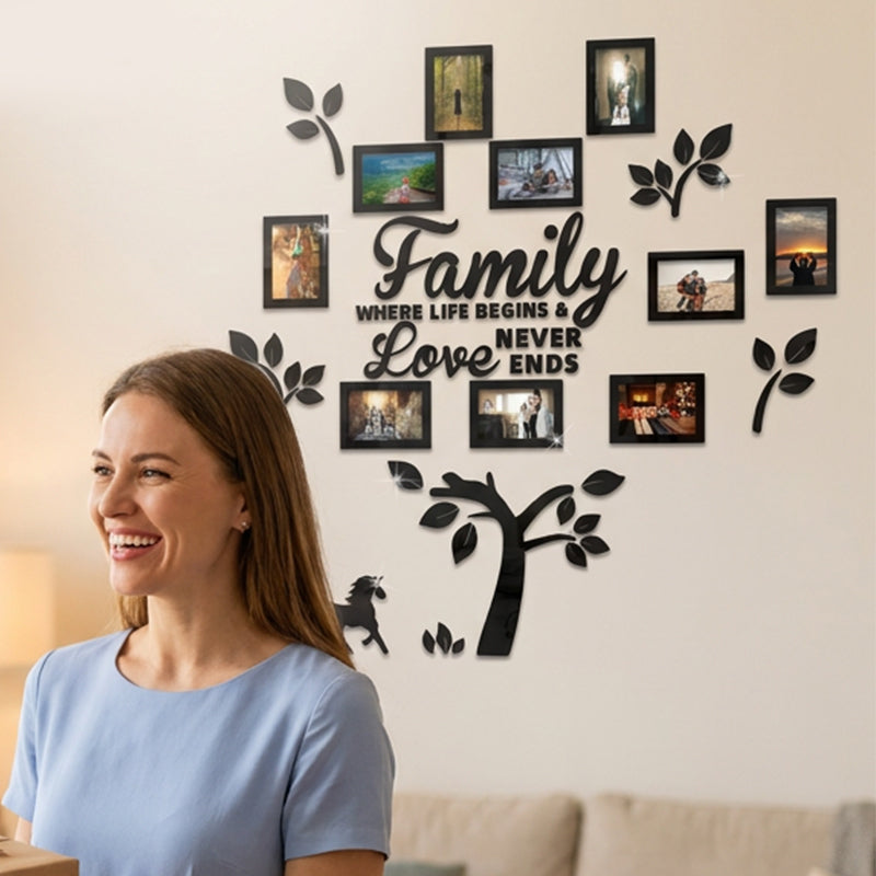 ✨ARBORE GENEALOGIC 3D: Autocolant cu ramă foto, lucios și modern. Lipire instant – transformă orice perete în 5 minute!