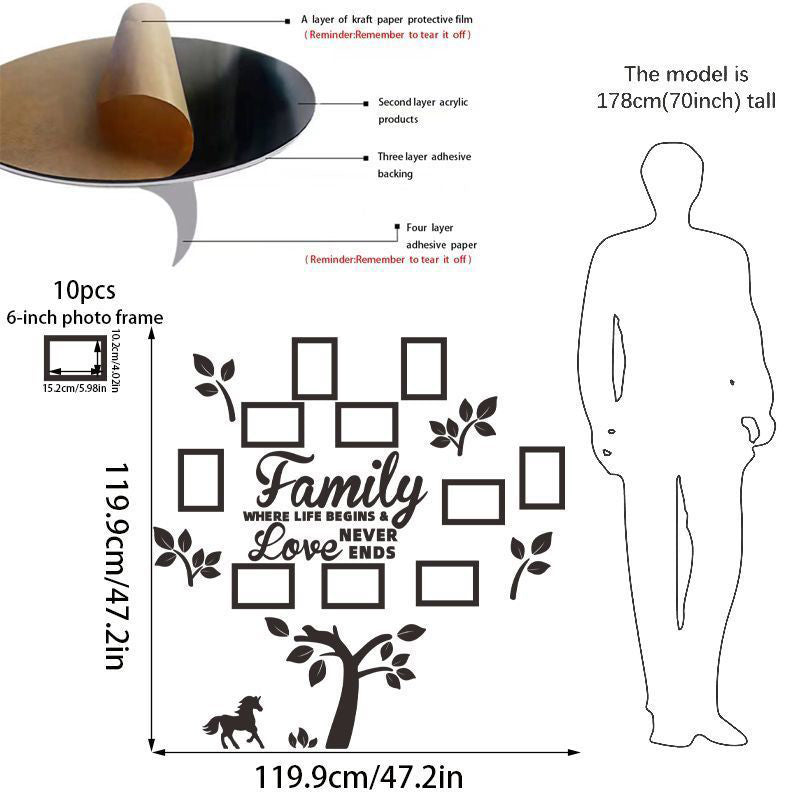 ✨ARBORE GENEALOGIC 3D: Autocolant cu ramă foto, lucios și modern. Lipire instant – transformă orice perete în 5 minute!