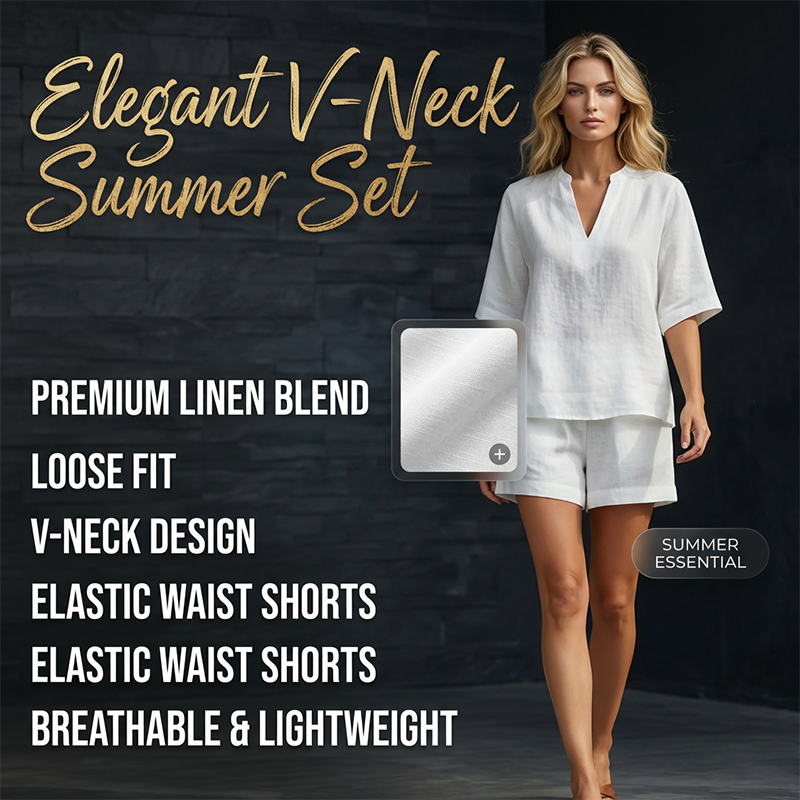 👗 Set scurt două piese – decolteu în V – Casual, feminin, gata de purtat. Stoc limitat!