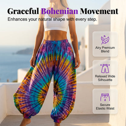 🌈 Pantaloni harem tie-dye – comozi și artistici – Stil unic pentru tine. Stoc limitat!