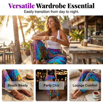 🌈 Pantaloni harem tie-dye – comozi și artistici – Stil unic pentru tine. Stoc limitat!