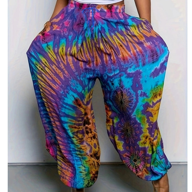 🌈 Pantaloni harem tie-dye – comozi și artistici – Stil unic pentru tine. Stoc limitat!