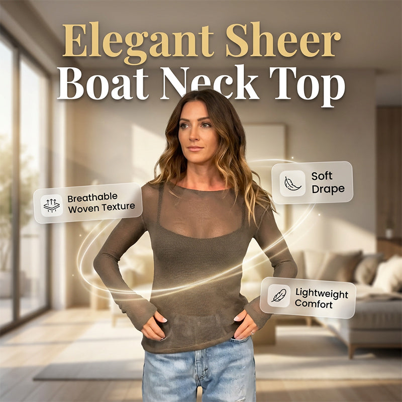 🥇 Nou sosit – 30% REDUCERE! Bluză transparentă cu mânecă lungă și guler barcă – subtilă și elegantă.