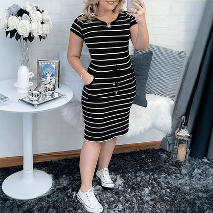 😊👗 Rochie de vară cu dungi și buzunare – stil lejer și practic! 😍