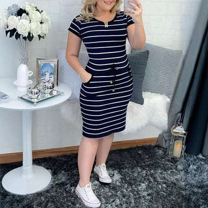 😊👗 Rochie de vară cu dungi și buzunare – stil lejer și practic! 😍