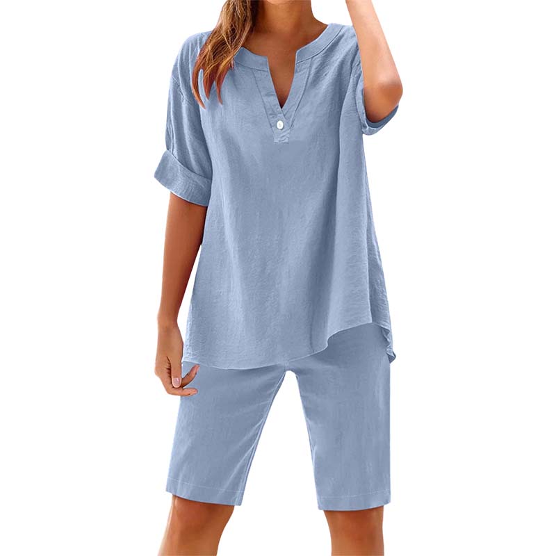 🔥 Set 2 piese: bluză + pantaloni scurți – look complet pentru zilele tale fierbinți! Comandă rapid