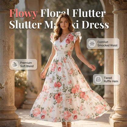 🌊 Vis de vară: rochie maxi florală cu mâneci flutter – senzația momentului!