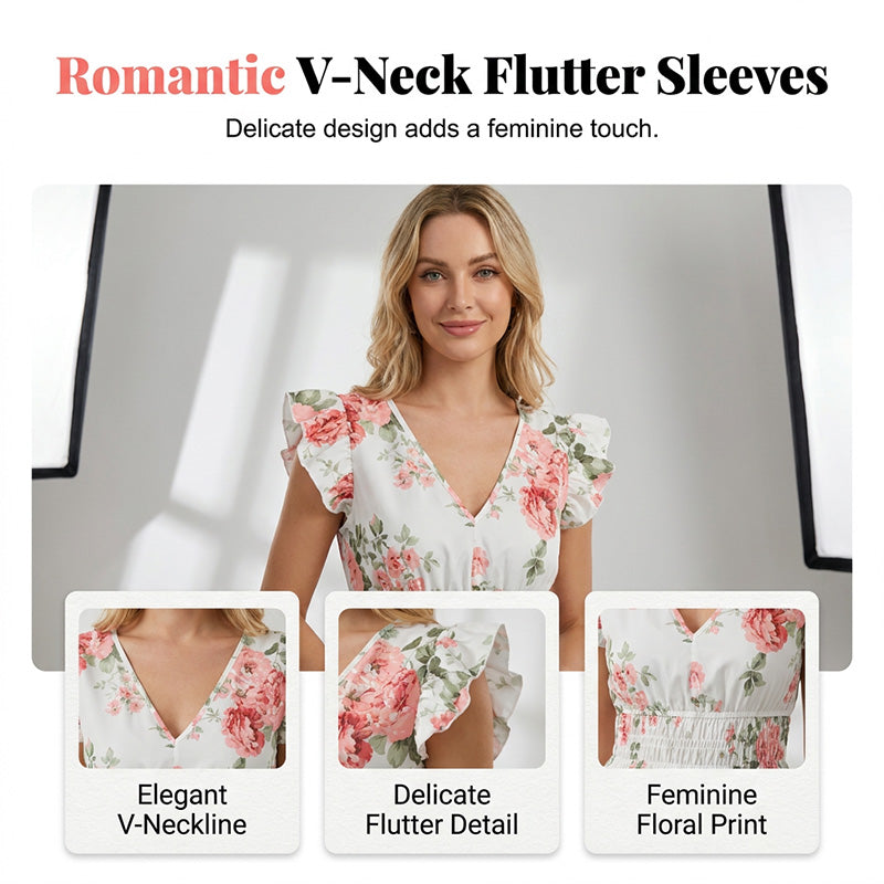 🌊 Vis de vară: rochie maxi florală cu mâneci flutter – senzația momentului!