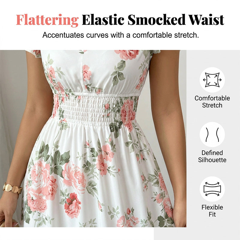 🌊 Vis de vară: rochie maxi florală cu mâneci flutter – senzația momentului!