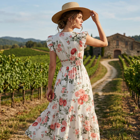 🌊 Vis de vară: rochie maxi florală cu mâneci flutter – senzația momentului!