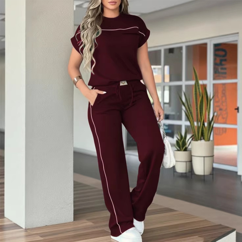 🔥Set de bluză casual cu mânecă scurtă și pantaloni cu croi larg pentru femei