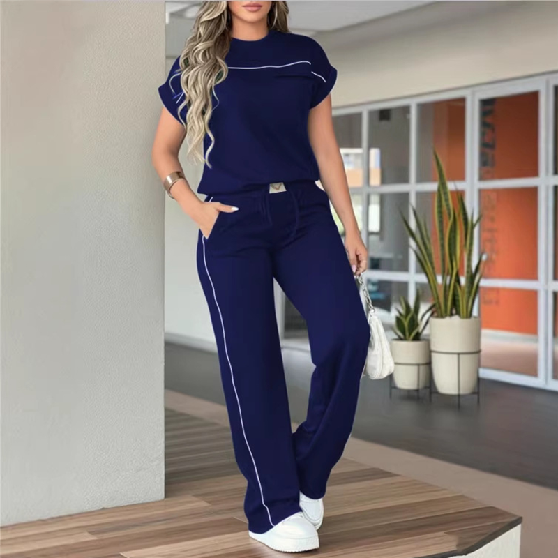🔥Set de bluză casual cu mânecă scurtă și pantaloni cu croi larg pentru femei