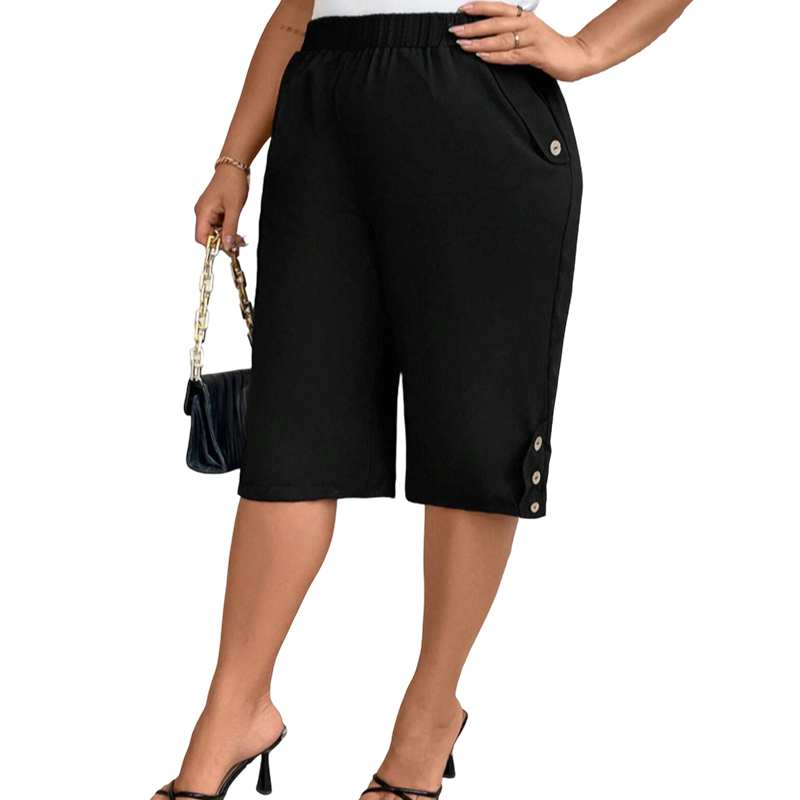 👖 Pantaloni femei talie elastică – lungime Capri (până la genunchi), detalii cu nasturi. 🚚 Plătești la livrare – stoc limitat 🔥