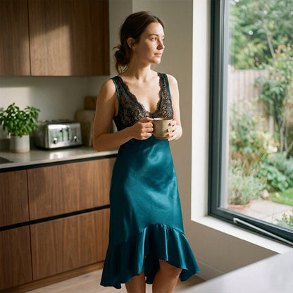 👗 Rochiță de noapte elegantă, cu decolteu în V – fină, confortabilă, perfectă pentru seri romantice. ✨ Plată la livrare!
